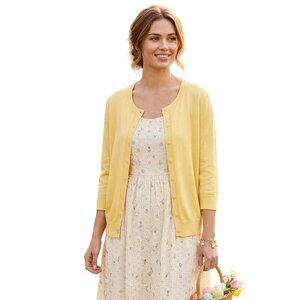 Ellen Tracy Yellow Button Front Cardigan Sweater 3/4 Sleeve Lightweight Size XL